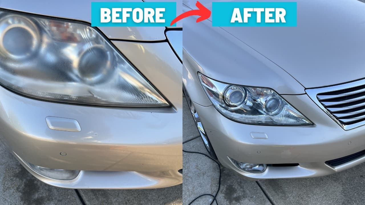 Lexus headlight before and after restoration
