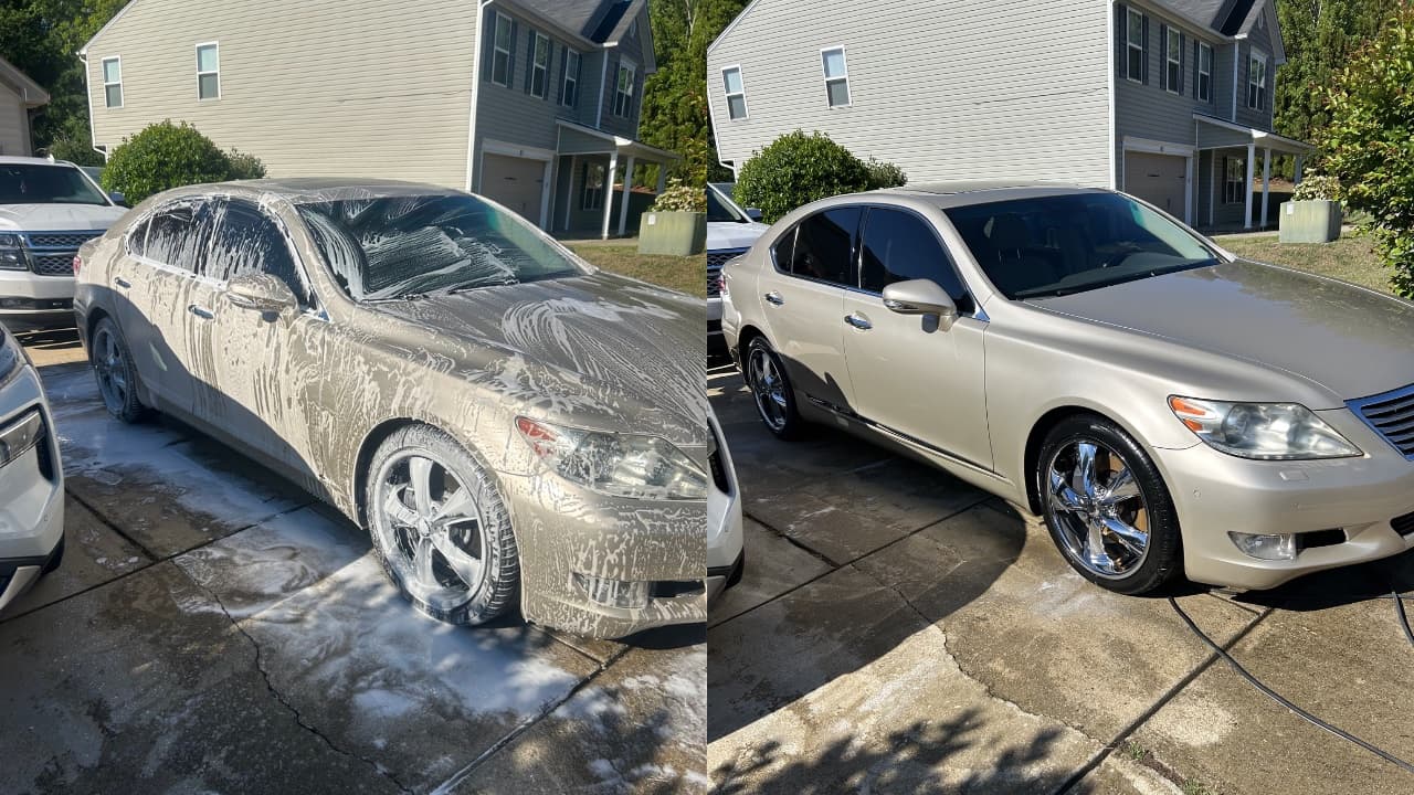 Lexus LS exterior before and after foam wash detail